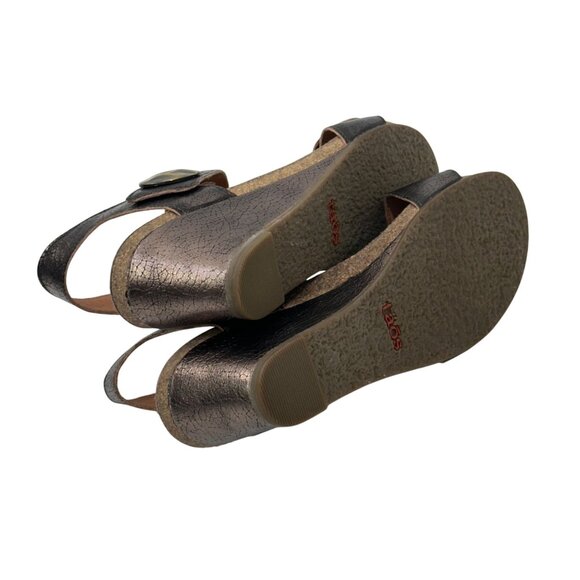 Taos Brown metallic Crackle Leather Adjustable Strap Women Wedge Sandals Size 40 - Picture 5 of 15